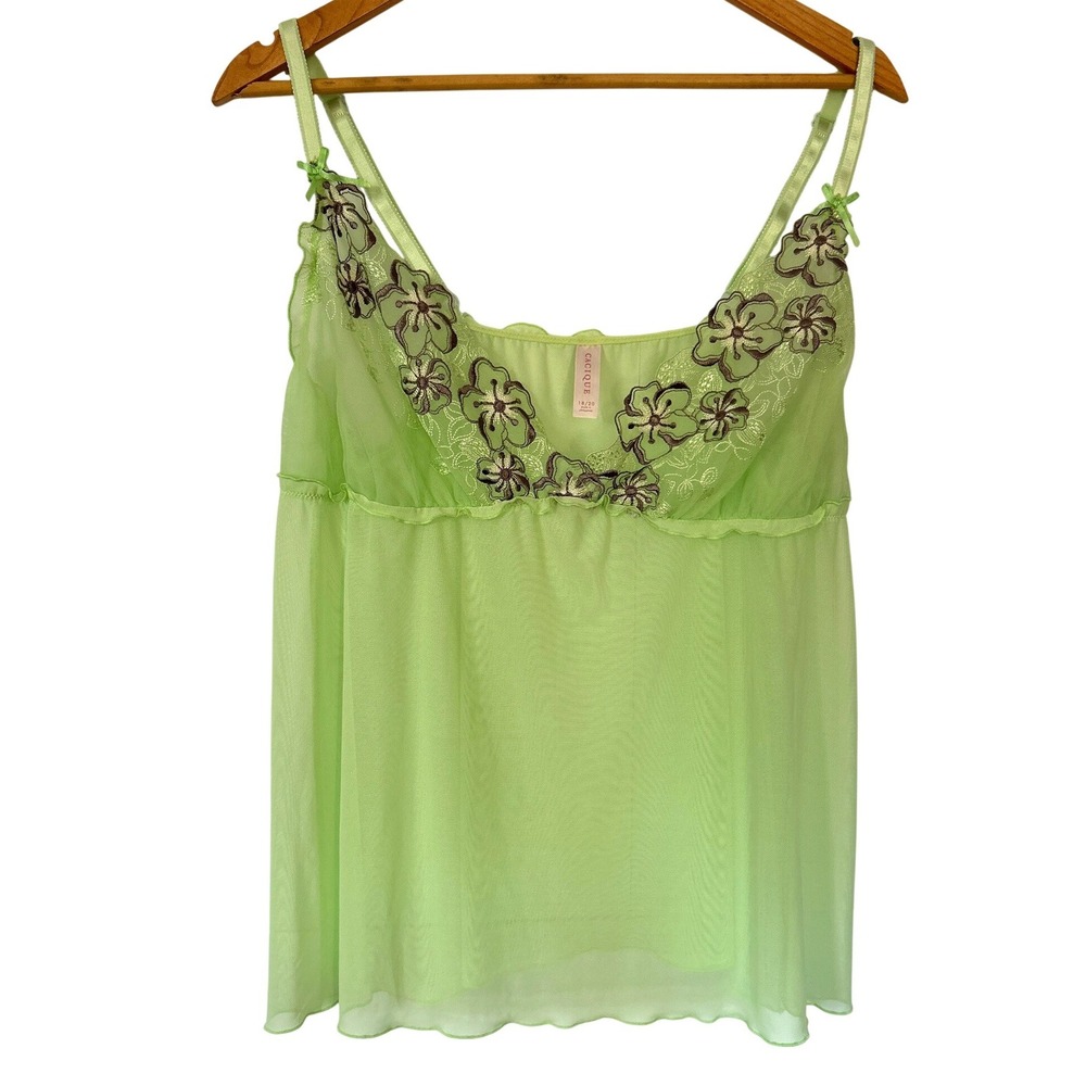 Cacique Y2K Sheer Mesh Floral Babydoll Camisole 18/20 Embroidered Fairy Grunge